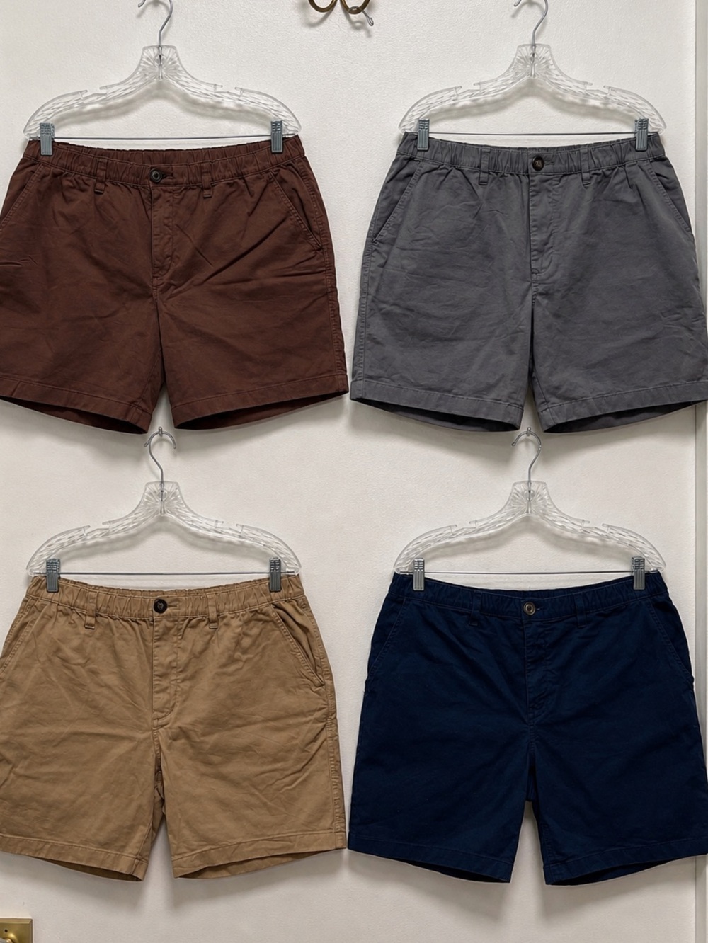 (4) Chubbies Men's Shorts, XL, 7”, Brown, Gray, Tan, and Navy